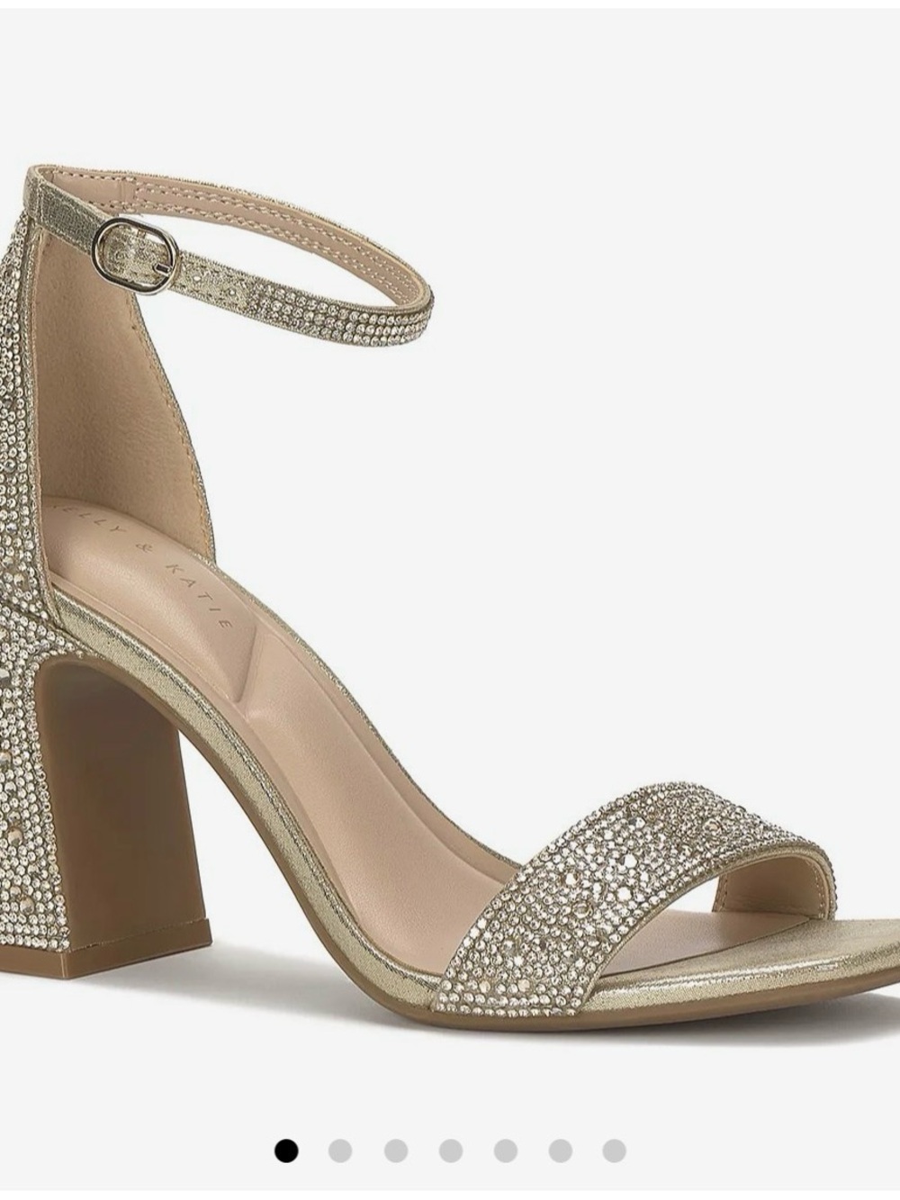 Kelly & Katie Gold Crystal Block Heel Sandals with Ankle Strap